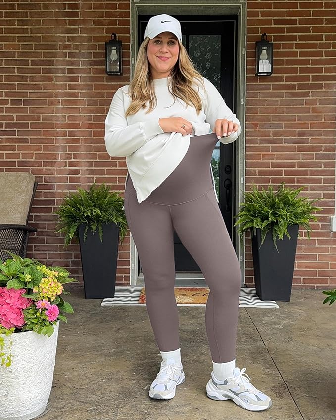 G4Free BareFeel Maternity Leggings with Pockets Over The Belly Stretchy Workout Yoga Pregnancy Pants