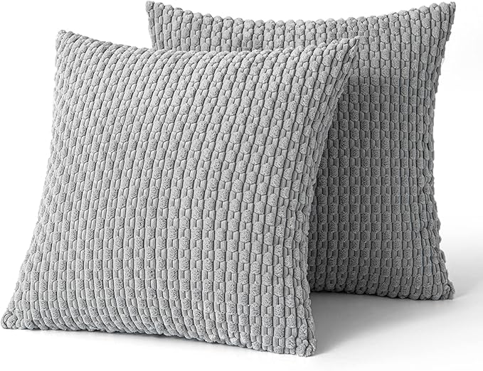 MIULEE Pack of 2 Decorative Throw Pillow Covers 20x20 Inch Soft Boho Striped Textured Corduroy Pillow Covers Modern Farmhouse Home Decor for Couch Bed Sofa Living Room Light Grey