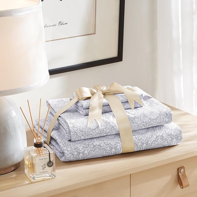 Comfort Spaces 100% Cotton Sheet Set Breathable, Lightweight, Soft with 12" Elastic Pocket Fits up to 14" Mattress, All Season Cozy Bedding, Matching Pillow Case, Twin XL Adelia Gray 3 Piece
