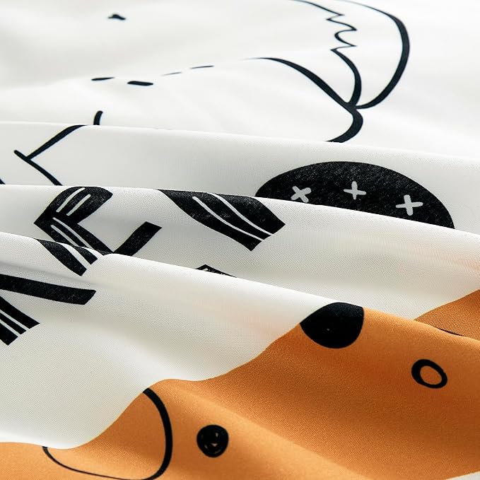 Chezmoi Collection 4-Piece Cartoon Dogs Kids Bedding Set Full/Queen Size - Black White Brown Gray Soft Microfiber Comforter Set w/Dog Throw Pillow for Kids Teens