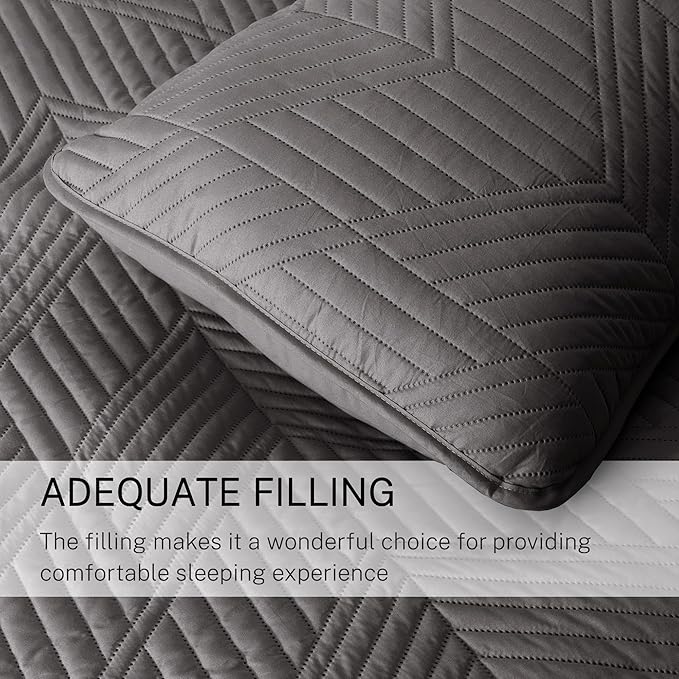 Exclusivo Mezcla Ultrasonic Twin Quilt Bedding Set, Lightweight Grey Bedspreads Soft Modern Geometric Coverlet Set for All Seasons (1 Quilt and 1 Pillow Sham)