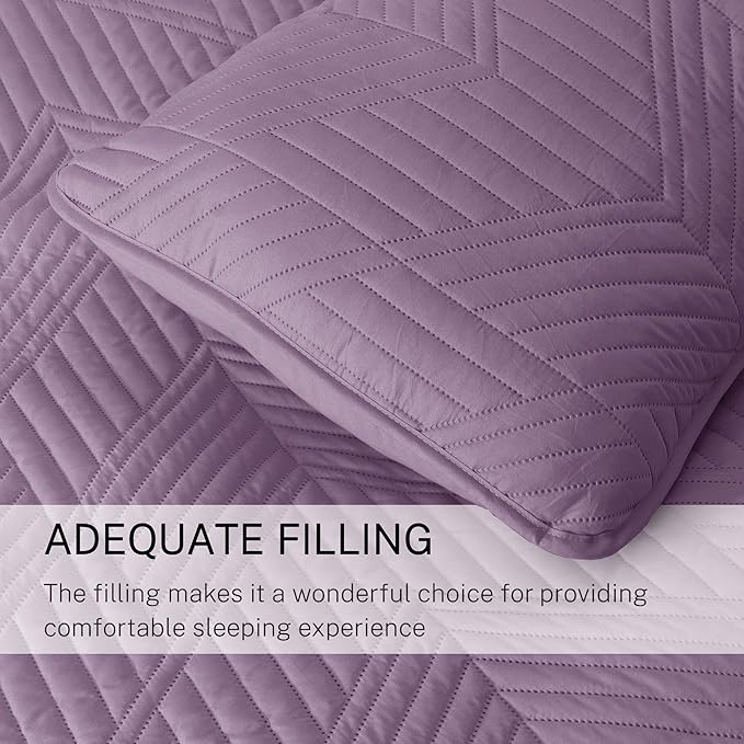 Exclusivo Mezcla Ultrasonic Full Queen Quilt Bedding Set, Lightweight Dusty Lavender Bedspreads Soft Modern Geometric Coverlet Set for All Seasons (1 Quilt and 2 Pillow Shams)
