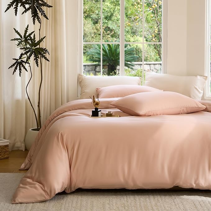 DOZ Duvet Cover Set, 100% Viscose derived from Bamboo, Organically Grown, Buttery Soft, Cooling Duvet Covers, High GSM, 1 Duvet Cover and 2 Pillowcases, 106"x90" (Blush, King/Cal King)