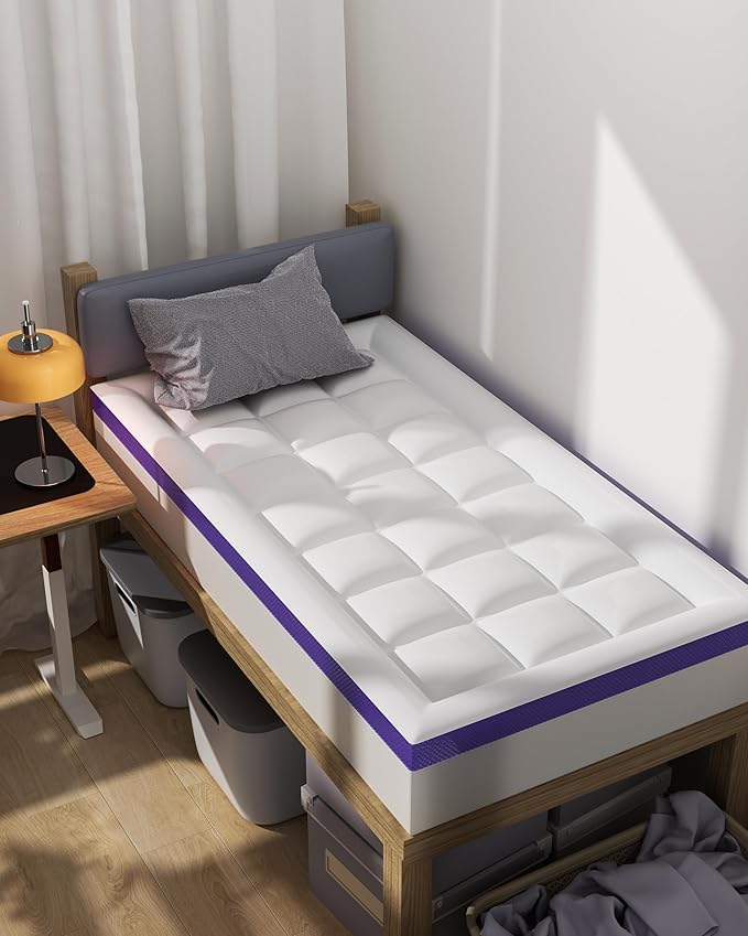 Dual Layer 4 Inch Memory Foam Mattress Topper Full XL - 2 Inch Gel Memory Foam and 2 Inch Pillow Top Mattress Pad,7-Zone Egg Crate Full XL Size Mattress Topper(White)