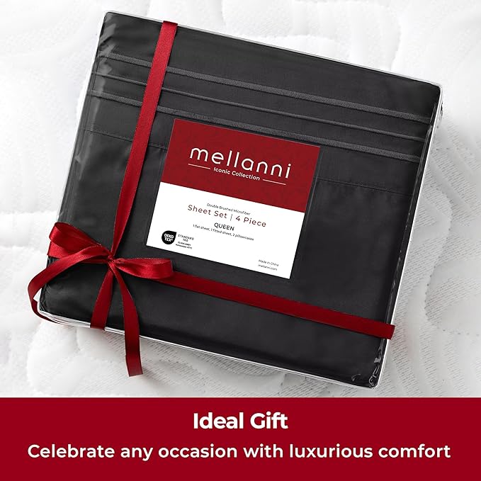 Mellanni Twin XL Sheets Set - 3 PC Iconic Collection Bedding - Hotel Luxury, Extra Soft, Cooling Bed Sheets - Wrinkle, Fade, Stain Resistant (Twin Extra Long, Black)