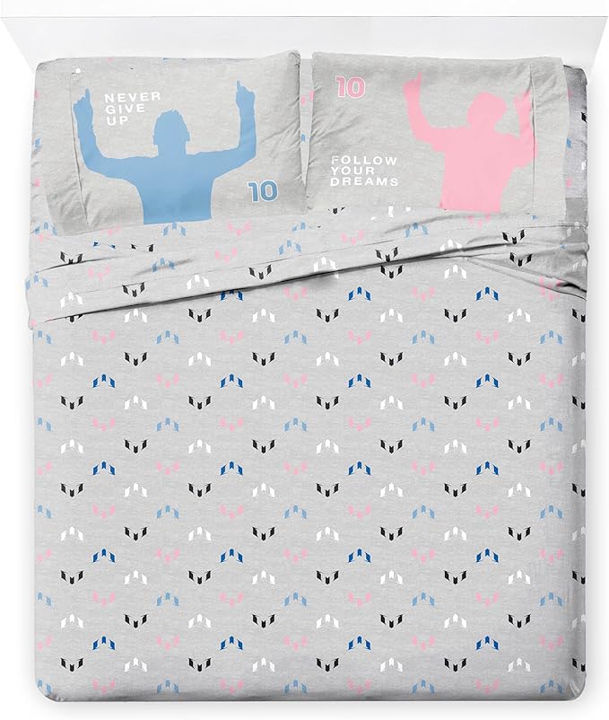 Jay Franco Kids Comforter Set Includes Sheets and Pillow Cover - Soft and Cozy Bed Set for Stylish Room Décor, Grey - Lionel Messi, 7 Piece Full