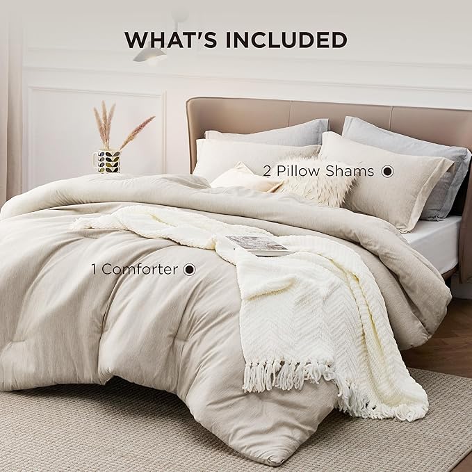 Bedsure Oversized King Comforter Set - Beige Soft Bedding for All Seasons, Cationic Dyed Bed Set, 3 Pieces, 1 Oversized King Size Comforter (120"x98") and 2 Pillow Shams (20"x36"+2")