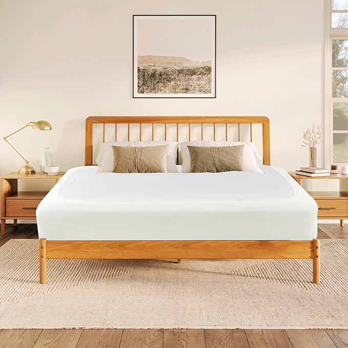Biscaynebay Decorative Box Spring Cover Queen Size, Ivory Luxurious Jersey Knitting Stretchy Wrap Around 4 Sides Bed Skirt for Home/Hotels, Easy Fit Wrinkle Free Machine Washable