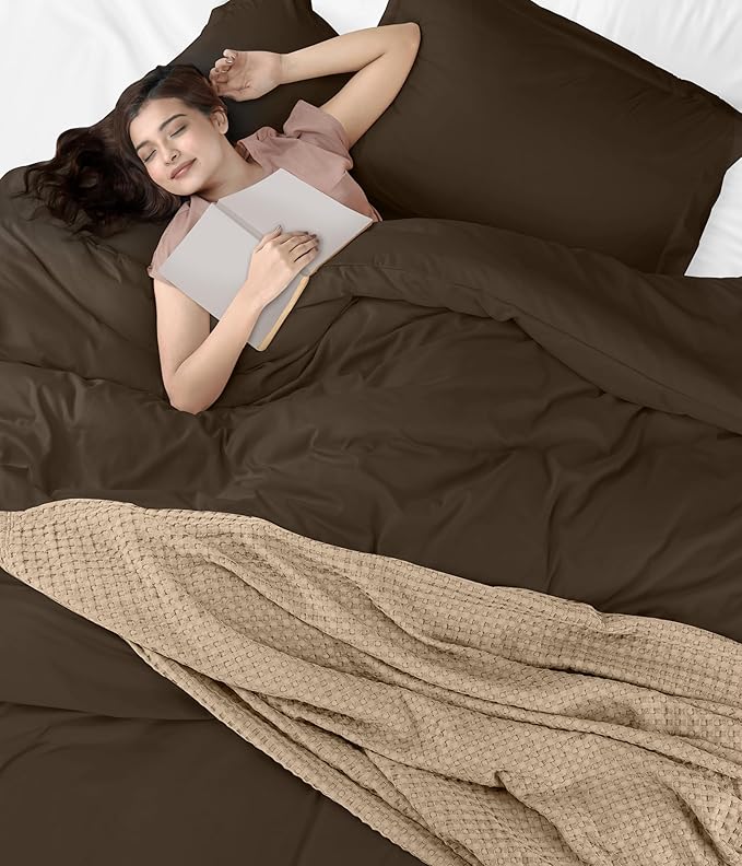 Utopia Bedding Duvet Cover King Size - 3 Piece with Zipper Closure - 1 Comforter Cover 104X90 Inches & 2 Pillow Shams 20X36 Inches (Brown) Comforter Not Included