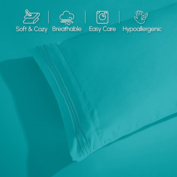 Elegant Comfort Luxurious 1500 Premium Hotel Quality Microfiber 4-Piece Sheet Set, 18-24 Inches Deep - Extra Deep Pocket Sheets - Ultra Soft 4PC Deep Pocket Sheets, King, Turquoise