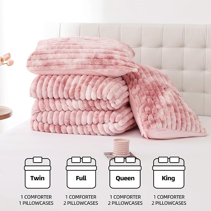 Smoofy Fluffy Twin Comforter Sets 2 Pieces - Tie-dye Pink Fleece Fluffy Comforter Set, Luxury Fuzzy Twin Bedding Set, Soft Warm Comforter All Season, Heavy Faux Fur Comforter with Pillow Cases