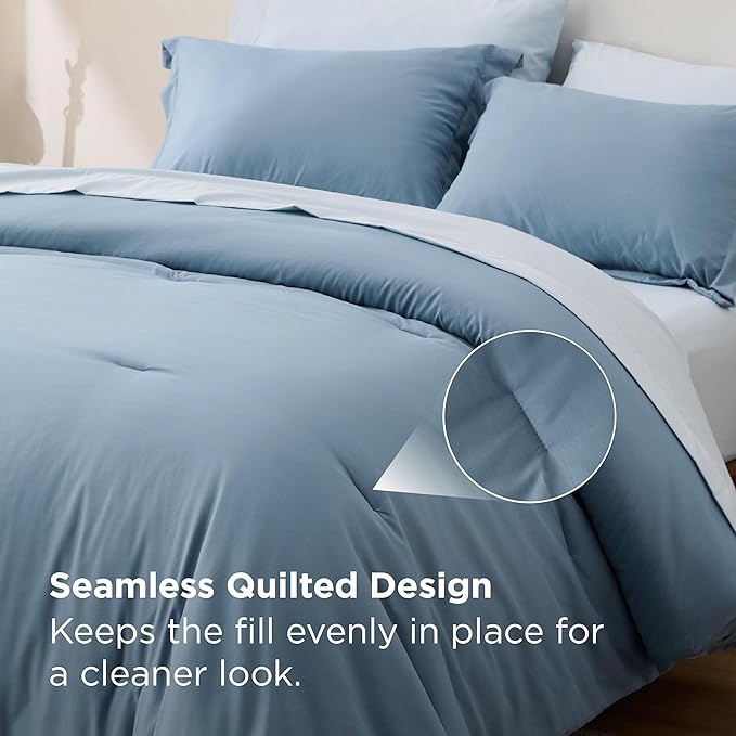 Bedsure Full Size Comforter Set - 7 Pieces Grayish Blue Full Bedding Set for All Seasons, Boho Contrasting Design Bed in a Bag with Comforter, Sheets, Pillowcases & Shams