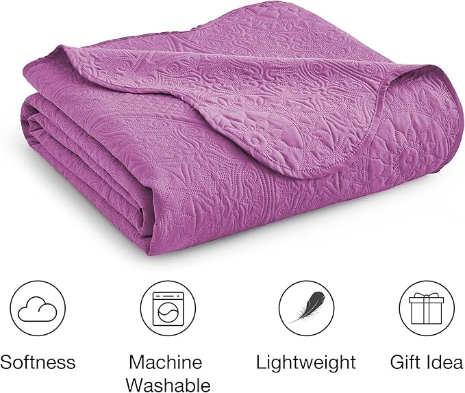 MOONLIGHT20015 10 Pack Queen Quilt Bedding Set (90" x 96") - Bulk Wholesale for Hotels, Guest Bedroom & Airbnbs - Lightweight Microfiber Reversible Floral Embossed Quilts Bedspreads (Purple)