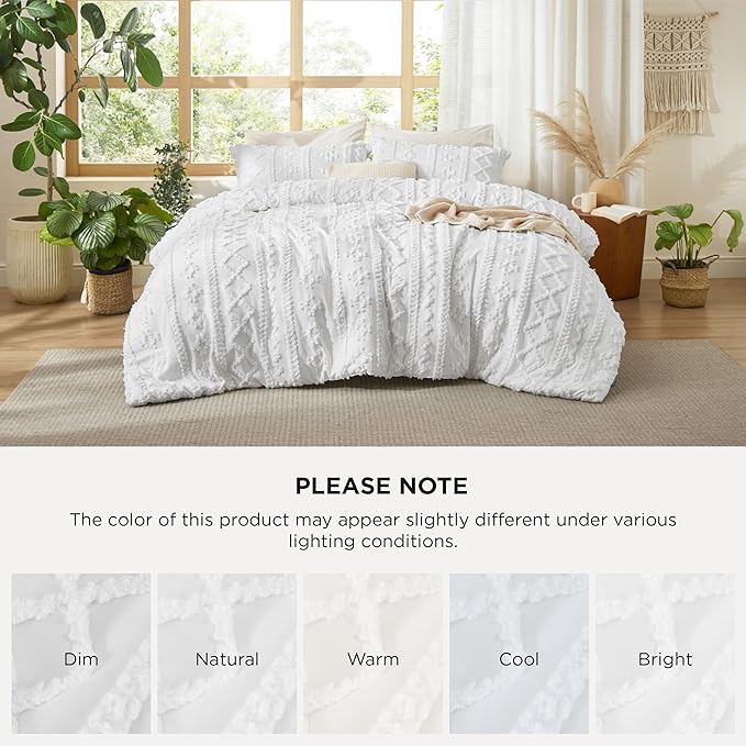 Bedsure Tufted Boho Comforter Set California King - Bright White Boho Bed Set, GentleSoft™ 3 Pieces Farmhouse Shabby Chic Embroidery Bedding, Gifts for Woman, Soft Jacquard Comforter for All Seasons