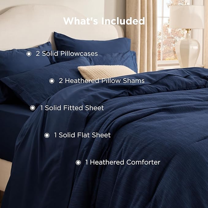 Bedsure King Size Comforter Set Navy - Bed in a Bag King Bedding 7 Pieces, Cationic Dyed Bed Set Gift for Family, Navy Soft Bedding for All Seasons Comforter with Sheets, Pillowcases & Shams