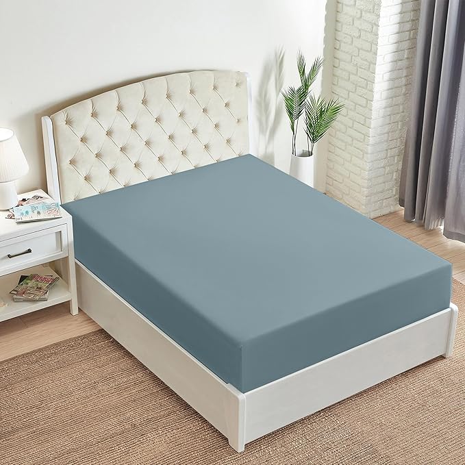 Mellanni Full Fitted Sheet - Iconic Collection Bedding Sheets with up to 16 inch Deep Pocket - Soft & Cooling - Fade & Stain Resistant - 1 PC (Full, Spa Blue)