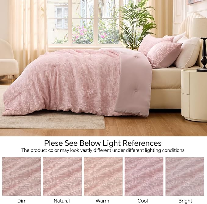 BEDELITE Blush Pink King Size Comforter Set - 3 Pieces Boho Tufted Jacquard Bedding Comforter Sets, Lightweight Soft & Warm King Bedding Set with 2 Pillowcases for All Season