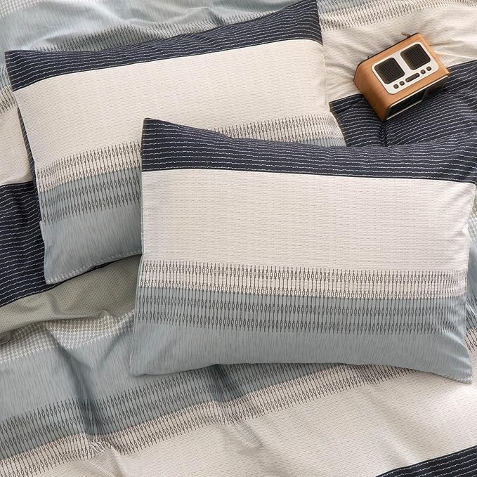 LifeTB Cotton Duvet Cover Queen White Blue Gray Stripe Comforter Cover Geometric Stripe Bedding Set Modern Soft Duvet Cover for Men Boy Teen Boho Queen Duvet Cover Set