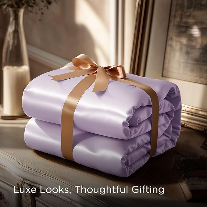 Bedsure Satin Sheets King Size - 4 Piece Silky Bedsheets with 15 Inches Deep Pocket Fitted Bedsheet,1 Flat Sheet, 2 Satin Pillowcases, Good for Hair & Skin (King, Lavender)