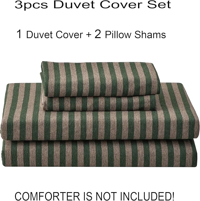 PURE ERA Jersey Knit Duvet Cover Set 100% T-Shirt Heather Cotton Super Soft Comfy Classic Striped Design, with Zipper Closure, Forest Green Stripe, Full