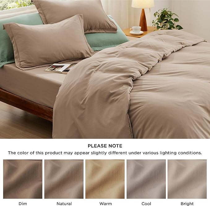 Bedsure Duvet Cover King Size with Fitted Sheet - 4 Pieces Prewashed Cotton-Like Polyester Extra Soft Bedding Set, Includes 1 Duvet Cover 104x90 Inches, 2 Pillow Shams, 1 Fitted Sheet, Deep Beige
