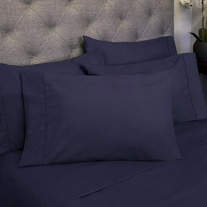 Queen Sheets Navy - 6 Piece 1500 Supreme Collection Fine Brushed Microfiber Deep Pocket Queen Sheet Set Bedding - 2 Extra Pillow Cases, Great Value, Queen, Navy
