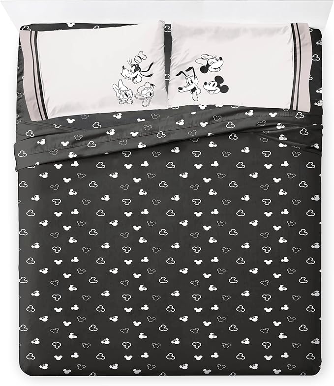 Jay Franco Kids Comforter Set Includes Sheets and Pillow Covers - Soft and Cozy Bed Set for Stylish Room Decor, Official Licensed Bedding, Beige - Mickey and Friends, 7 Piece Queen
