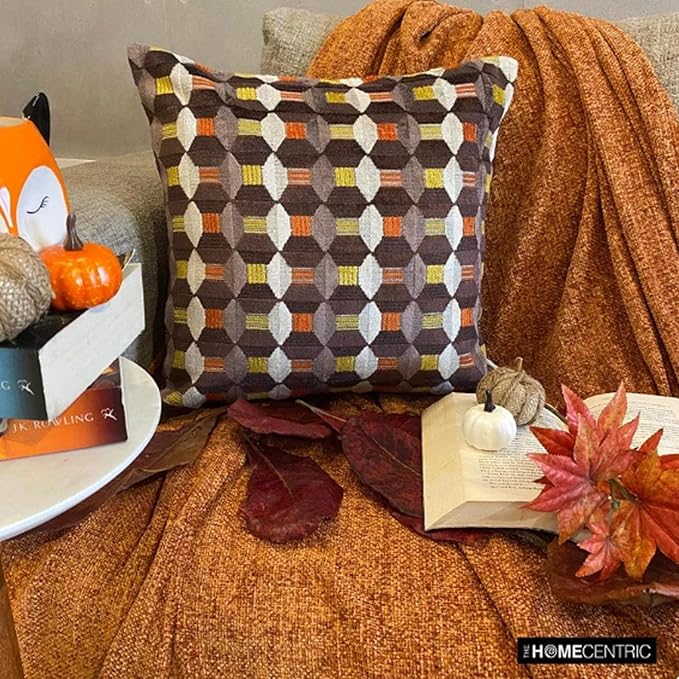 The HomeCentric Orange Bed Runner for King/Queen/Twin Velvet Decorative Bed Scarf 53"x18" Bed Runner Without Pillow Cover, Geometric Bed Scarf Bedroom Décor Accent - Orange Patterns