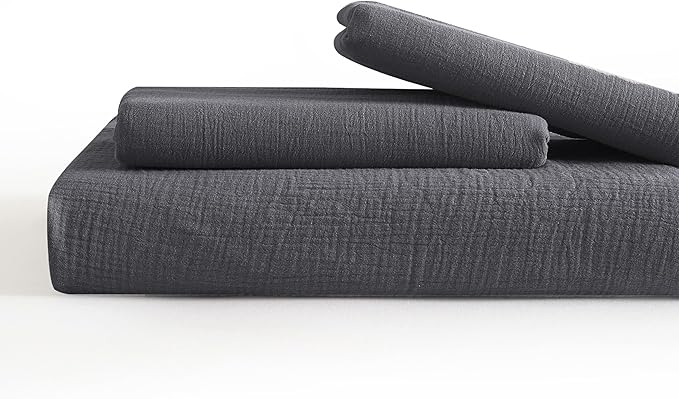 SE SOFTEXLY Muslin Duvet Cover California King Size, 100% Washed Cotton Duvet Cover Set, Ultra Soft Comforter Cover Linen Like, 3 Pieces Gauze Duvet Cover with 2 Pillowcases, 98"x104", Dark Grey