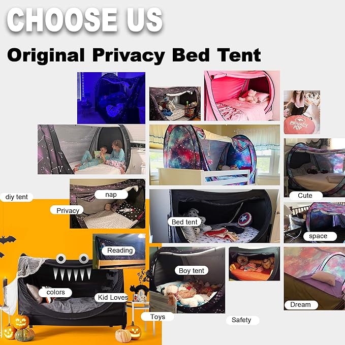Privacy Pop up Eclipse Bed Tent Bed Drapes (Unicorn Galaxy, Full)