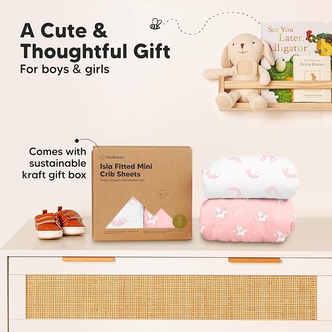 Pack and Play Sheets Fitted - 2-Pack Mini Crib Sheets for Pack N Play Mattress 38x26, Soft & Cozy, Neutral Toddler Playard Bedding, Snug Fitted Mini Baby Crib Mattress Cover Boy, Girl (Dreamland)