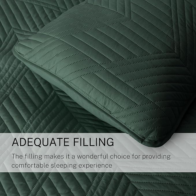 Exclusivo Mezcla Ultrasonic Full Queen Quilt Bedding Set, Lightweight Green Bedspreads Soft Modern Geometric Coverlet Set for All Seasons (1 Quilt and 2 Pillow Shams)