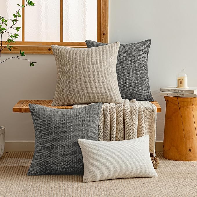 a moment Dark Gray Chenille Throw Pillow Covers 18x18 Inch Pack of 2 Modern Decorative Throw Pillow Covers Farmhouse Cross Covers Home Decor for Sofa Bedroom Living Room