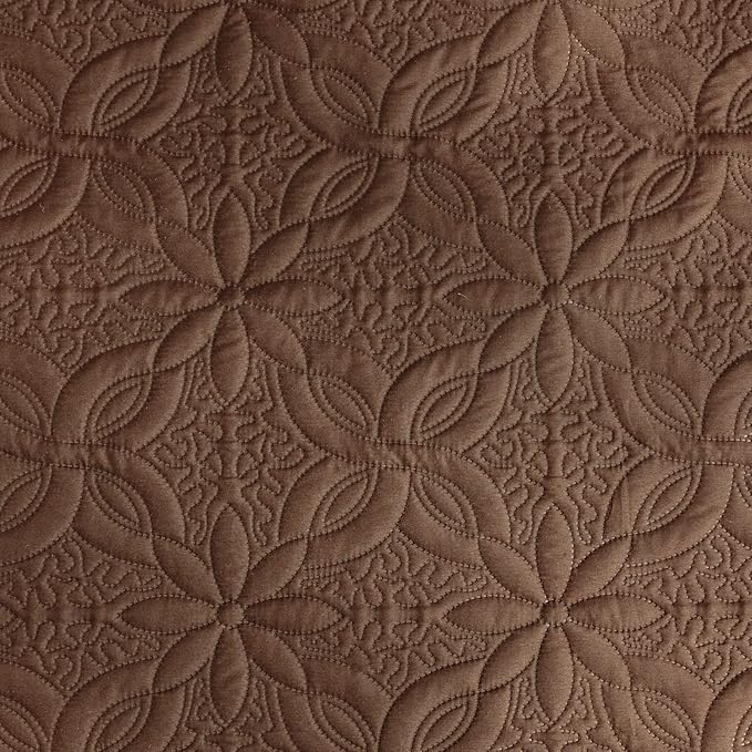 Auemtyn Full/Queen Size Quilt Set 3 Pieces, Soft Lightweight Summer Bedspread, Reversible Microfiber Bed Coverlet for All Seasons, Brown, Floral Pattern (1 Quilt, 2 Pillow Shams)