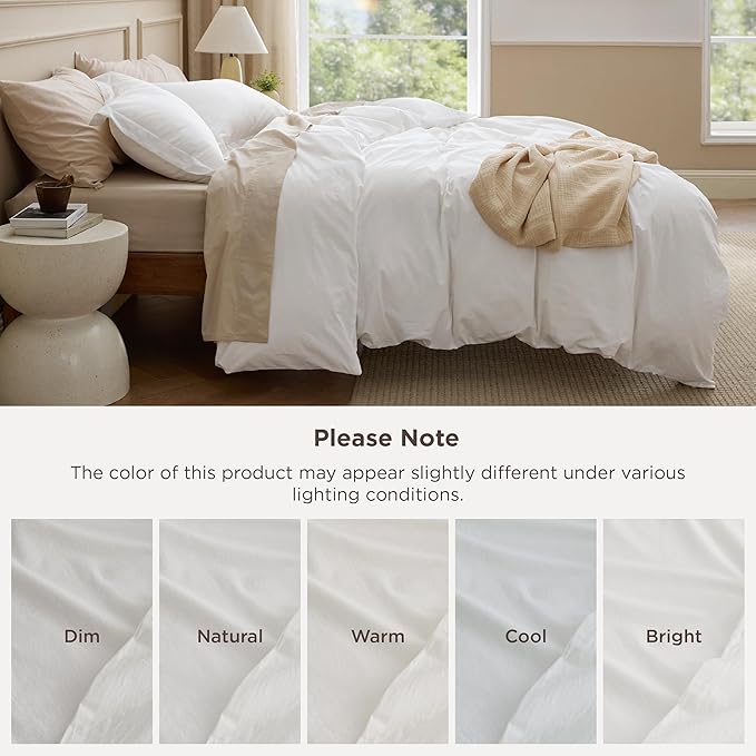 Bedsure 100% Washed Cotton Duvet Cover Cal King - Natural White Minimalist Cotton Duvet Cover Linen Like Textured - GentleSoft™ Plain Simple Bedding, Natural White, California King, 104"x98"