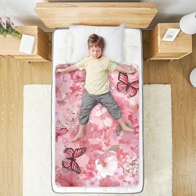 Waterproof Bed Pad Reusable Changing Pad Toddler Mattress Protector Large Pee Pad Baby Diaper Pad Soft Washable Liner Floral Pink Butterflies