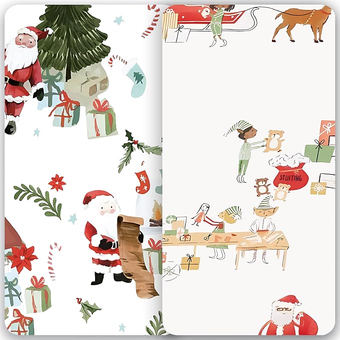 Christmas Pack and Play Sheets Fitted, Buttery Soft Graco Pack n Play Sheets for Boys and Girls - Stretchy Microfiber Mini Crib Sheets 2-Pack, Santa Claus, Reindeer, X-mas Elf