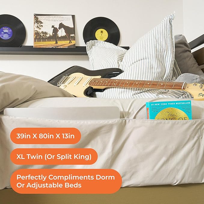 NEST and NOOKS Twin XL Fitted Sheet with Full-Length Storage Pocket | 400 Thread Count | College Dorm Bedding with Side Organizer Panel & Matching Pillowcase | Fits 39" x 80" x 13" Mattress | Charcoal