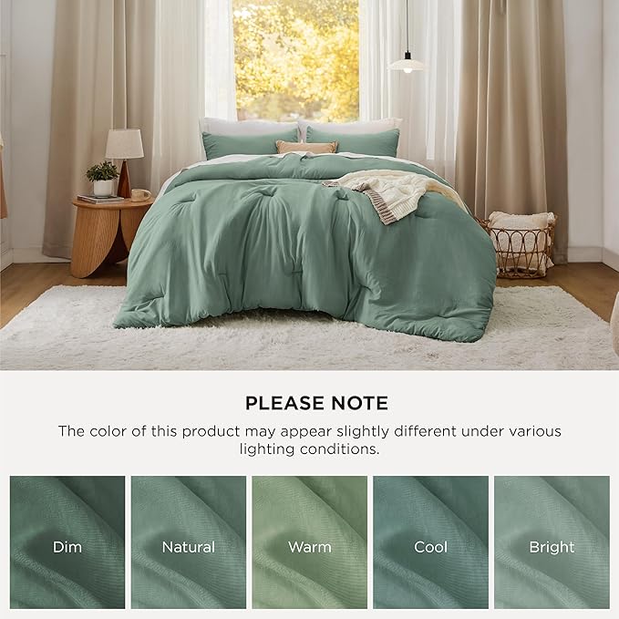 Bedsure Oversized King Comforter Set, Sage Green Soft Prewashed Bedding for All Seasons, 3 Pieces GentleSoft™ Bed Set, 1 Lightweight Comforter (120"x98") and 2 Pillowcases (20"x36")