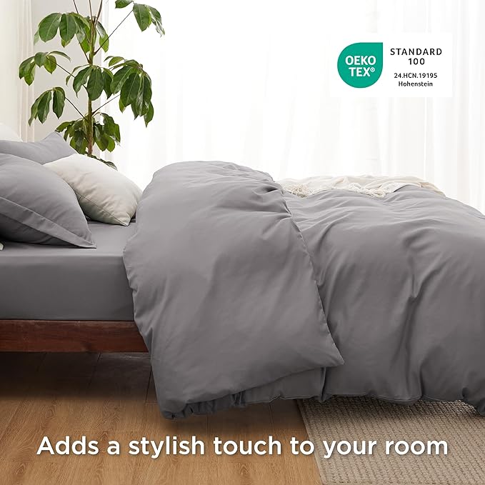 Bedsure Duvet Cover with Fitted Sheet King - Warm Deep Pocket, Hotel Luxury Soft Double Brushed Bedding Set with Zipper Closure, 1 Duvet Cover, 1 Fitted Sheet, 2 Pillow Shams, NO Comforter, Grey