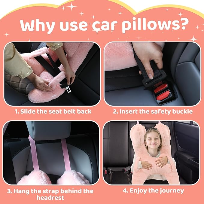 ROYALAY Kids Car Pillows for Sleeping with Handles, H-Shape Car Back Seat Travel Pillow for Sleeping, Child Car Sleeping Head Support Kids Neck Pillows for Travel, Comfy H Car Pillow