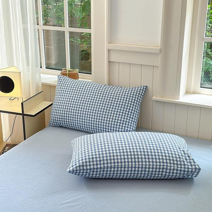 LifeTB Twin XL Comforter Set Blue Gingham Comforter with 2 Pillowcases Modern Plaid Grid Pattern Comforter Set for Men Boys Fluffy Soft Lightweight Bedding Boho Plaid Checkered Comforter Twin XL