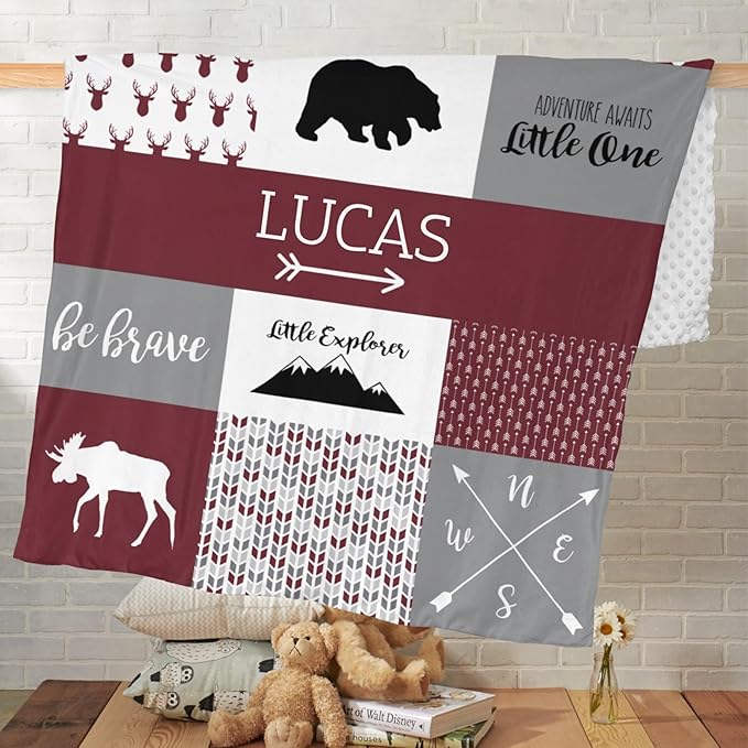 Personalized Baby Blanket Custom Blanket with Name for Newborn Baby Boy Nursery Blankets Gifts Customize Baby Blankets 35x45in Newborn Holiday Shower Gift, Deep Red
