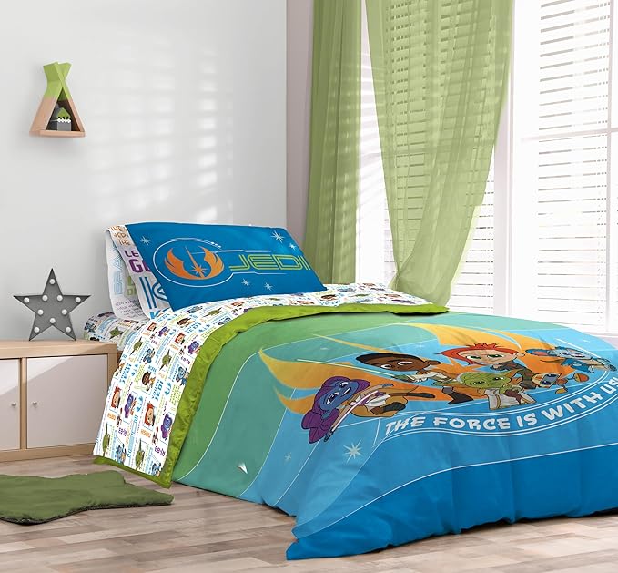 Sunny Side Up Star Wars Young Jedi Adventures Twin Comforter Set - 5 Piece Kids Bedding Includes Comforter, Sheets & Pillow Cover - Super Soft Microfiber Bed Set