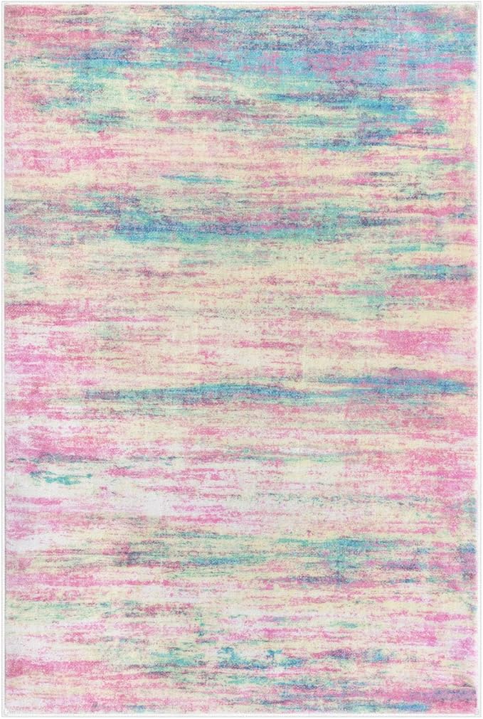 KOZYFLY Modern Abstract Small Area Rugs 2x3, Washable Indoor Front Door Mat Non-Slip Soft Small Bathroom Rug, Entryway Rugs Abstract Print Faux Wool Doormat Kitchen Mats, Multi Pink