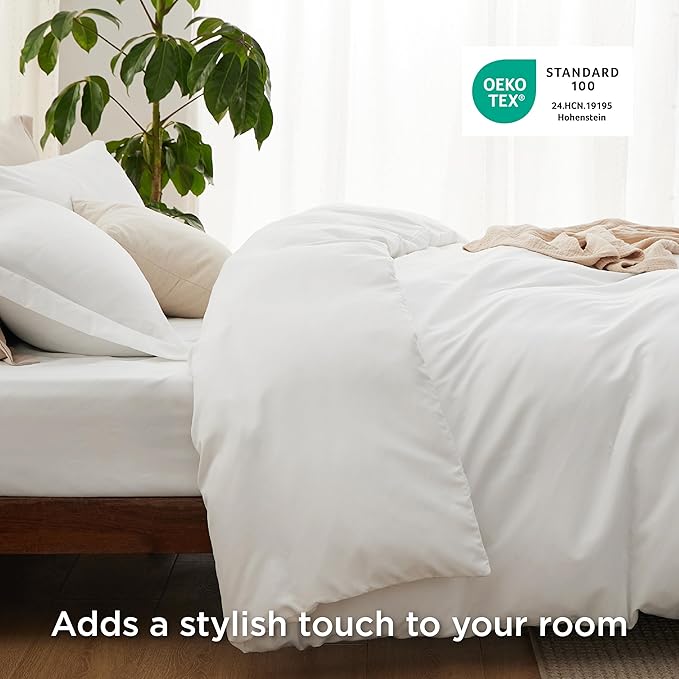 Bedsure Duvet Cover with Fitted Sheet King - Warm Deep Pocket, Hotel Luxury Soft Double Brushed Bedding Set with Zipper Closure, 1 Duvet Cover, 1 Fitted Sheet, 2 Pillow Shams, NO Comforter, White