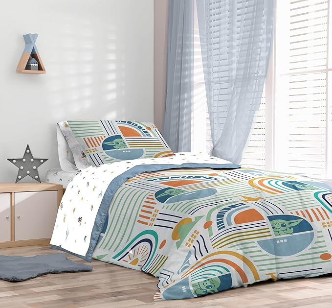 Sunny Side Up Kids Comforter Set Includes Sheets and Pillow Covers - Soft and Cozy Bed Set for Stylish Room Decor, Multicolor - The Mandalorian, 7 Piece Full Size Bedding