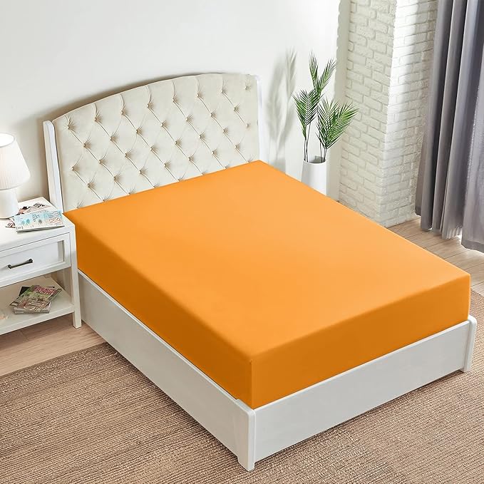 Mellanni Twin XL Fitted Sheet - Iconic Collection Bedding Sheets with up to 16 inch Deep Pocket - Soft & Cooling - Fade & Stain Resistant - 1 PC (Twin XL, Persimmon)