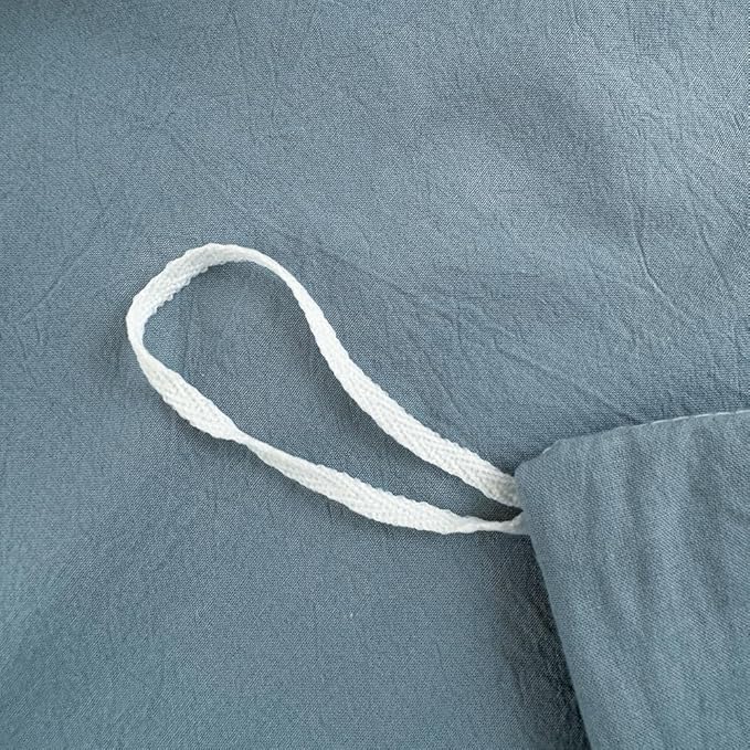 FACE TWO FACE Bedding Duvet Cover Set100% Washed Cotton Duvet Cover Linen Like Textured Breathable Durable Soft Comfy (Queen, Deep Gray Blue)