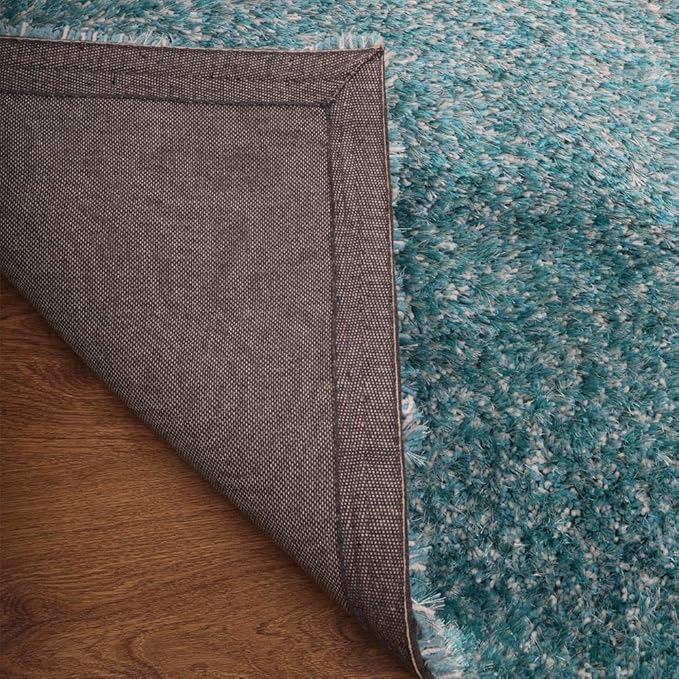 Hand Tufted SHAG Polyester ECO-Friendly Area Rugs - 5'x8', Rectangle, Turquoise White, Solid Plain Design, High Pile Thick Handmade Anti Skid Rugs for Living Room K00111